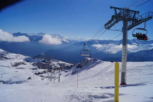 Slopes and lifts of the ski resort of St Colomban Les Sybelles in the Alps