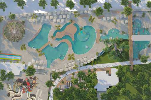 Maquette du nouveau complexe aquatique de 9000 m2 chauffé pour 2024, Camping club La Côte d'Argent à Hourtin  