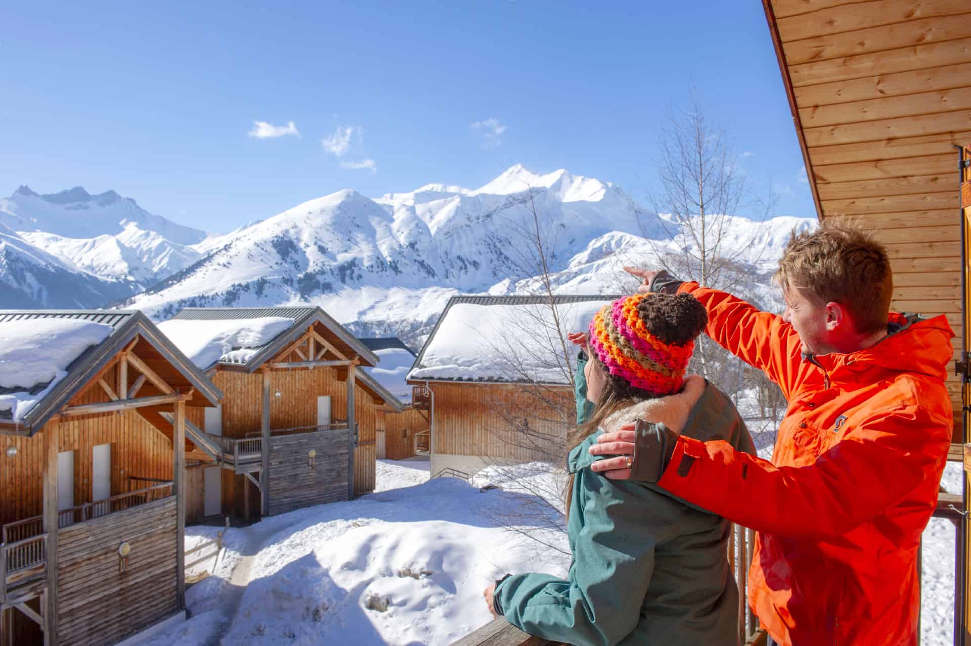 View on the mountains from a balcony of the vacation residence Goélia Les Chalets des Marmottes in St Jean d'Arves