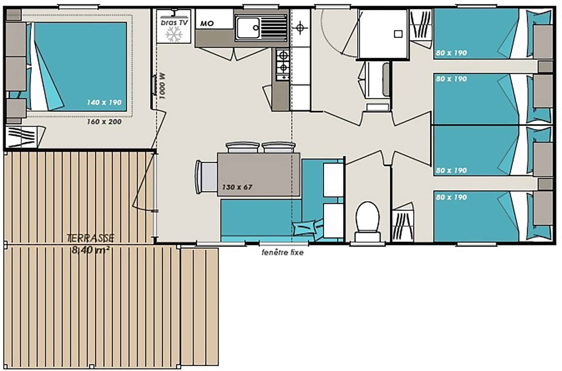Exemple de plan d'un mobil-home Nature de la résidence de vacances Resort Els Pins à Malgrat de Mar Exemple de plan d'un mobil-home Nature de la résidence de vacances Resort Els Pins à Malgrat de Mar