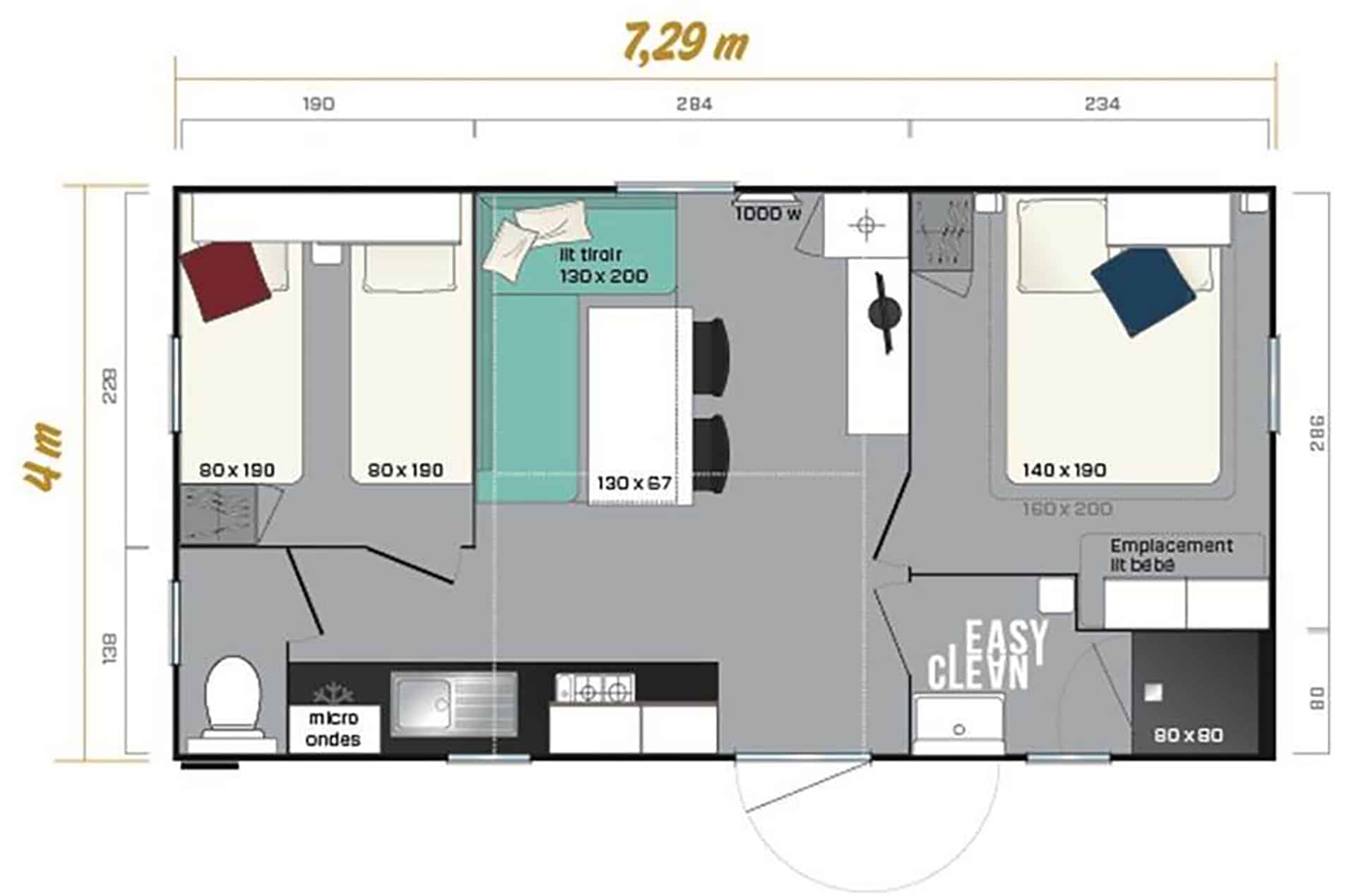 Exemple de plan d'un logement Confort découverte de la résidence de vacances L'orangerie de Lanniron proche de Quimper Exemple de plan d'un logement Confort découverte de la résidence de vacances L'orangerie de Lanniron proche de Quimper