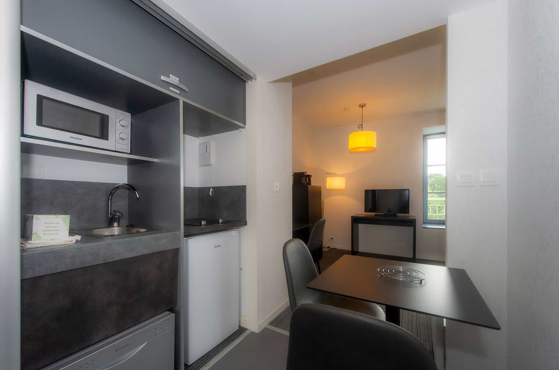 Exemple de logement en studio 2 personnes (sans balcon) de la résidence de vacances Goélia le Domaine de Pont-Aven à Ponr-Aven en Bretagne Exemple de logement en studio 2 personnes (sans balcon) de la résidence de vacances Goélia le Domaine de Pont-Aven à Ponr-Aven en Bretagne