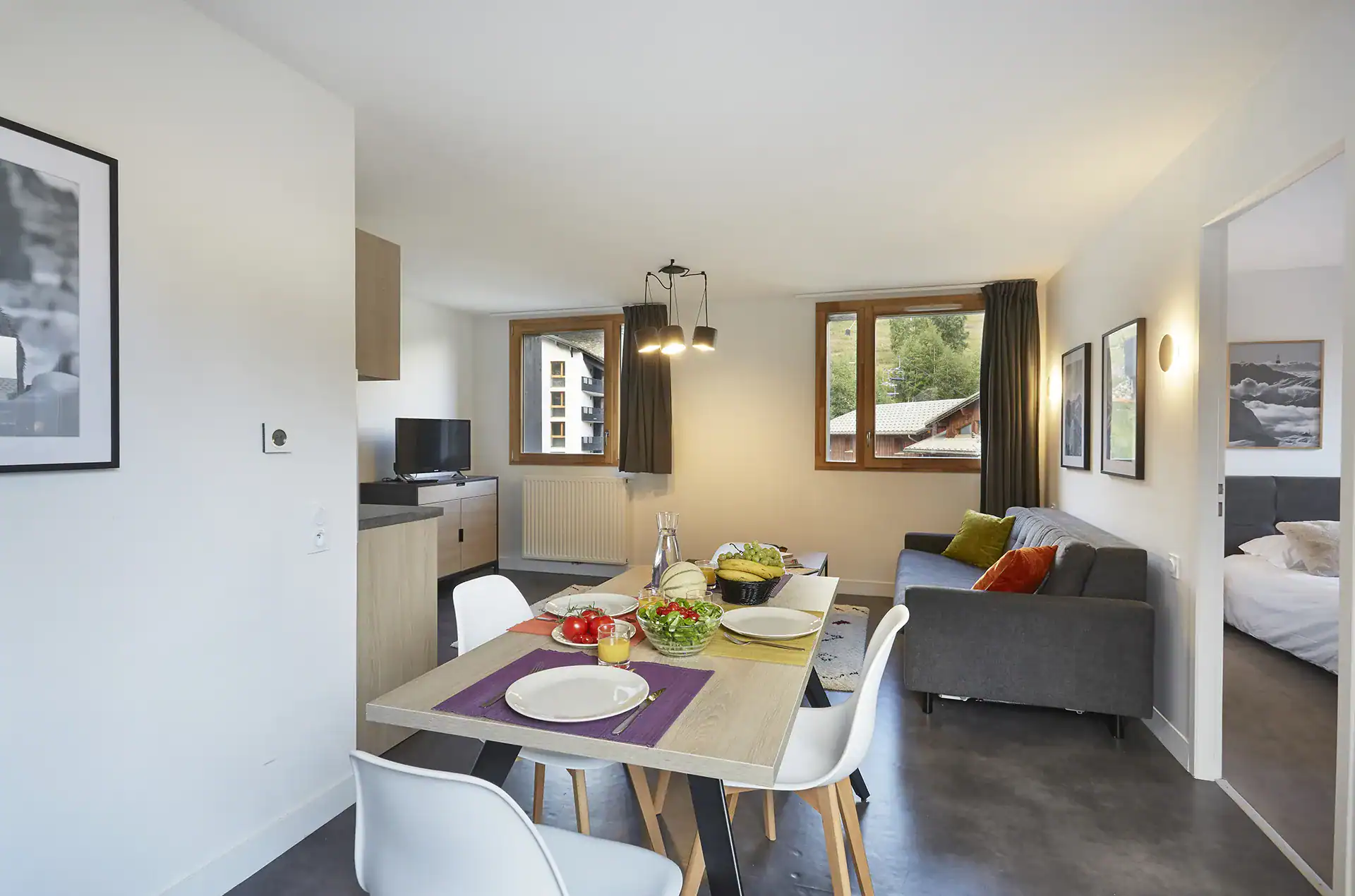Example of the interior of a holiday home in the Le Hameau holiday residence in Les Deux Alpes