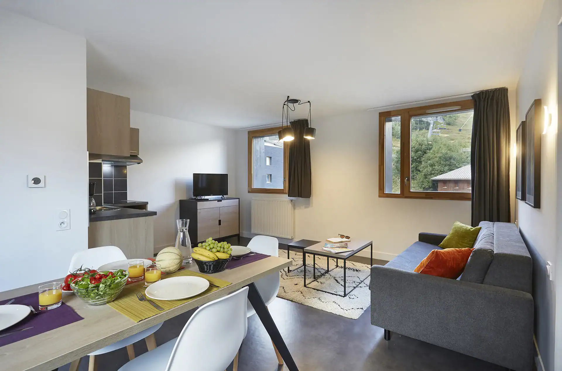 Example of the interior of a holiday home in the Le Hameau holiday residence in Les Deux Alpes