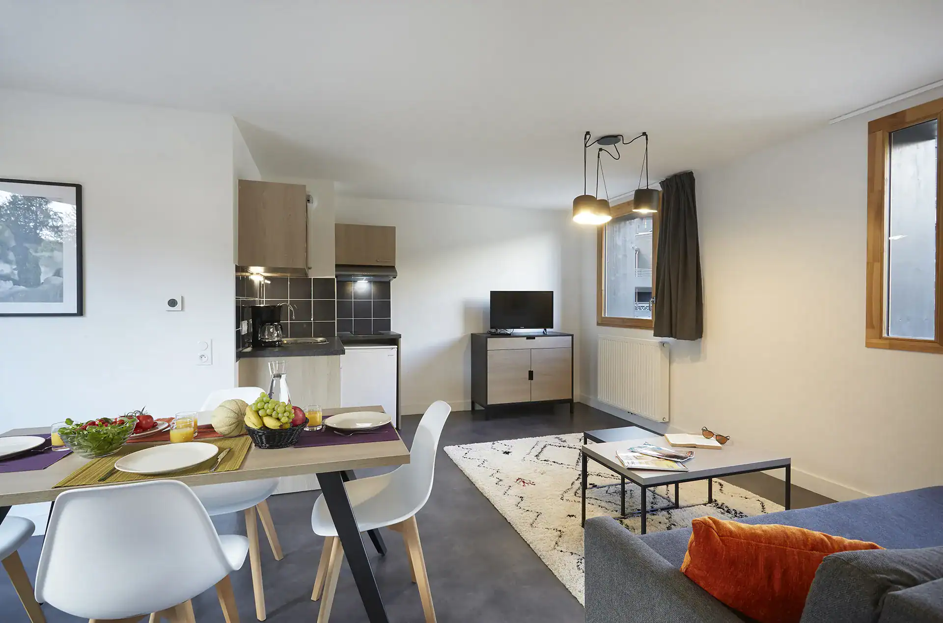 Example of the interior of a holiday home in the Le Hameau holiday residence in Les Deux Alpes