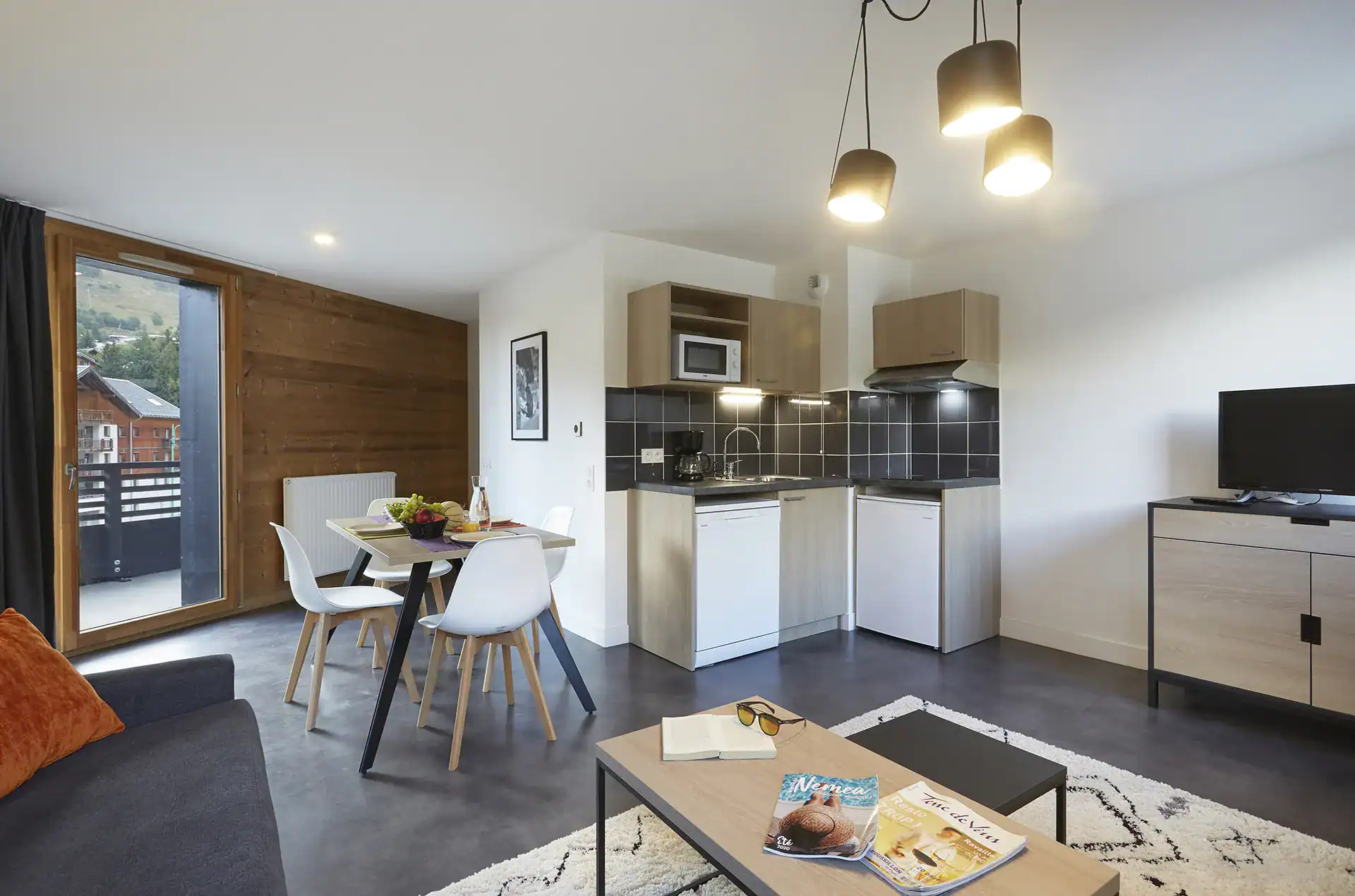 Example of the interior of a holiday home in the Le Hameau holiday residence in Les Deux Alpes