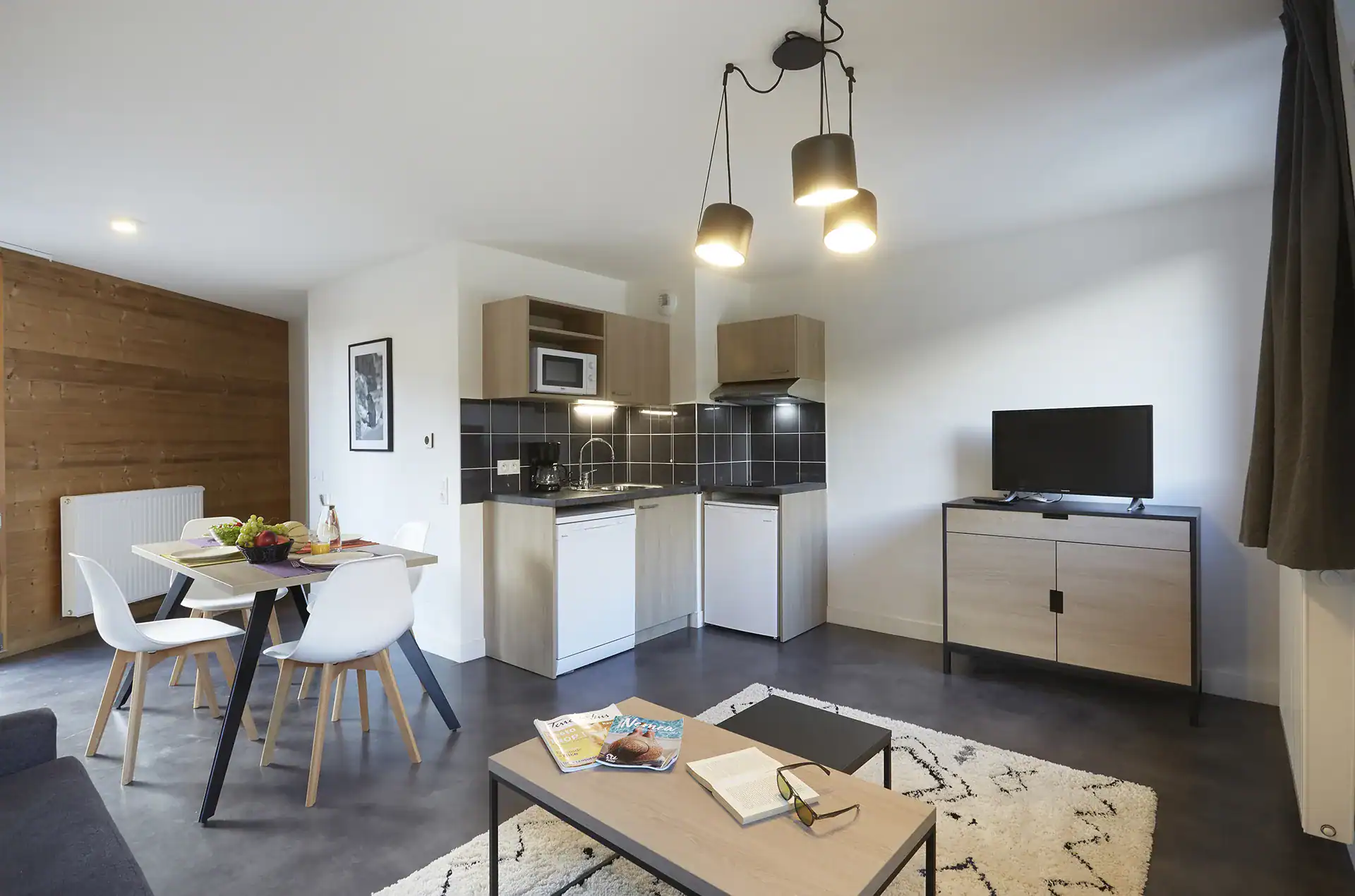 Example of the interior of a holiday home in the Le Hameau holiday residence in Les Deux Alpes