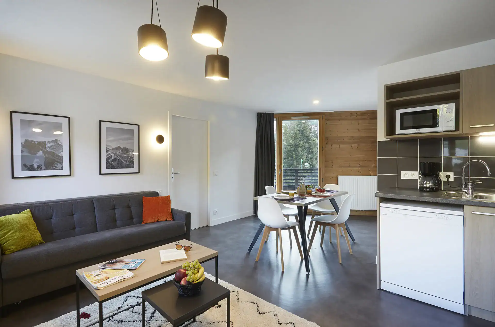 Example of the interior of a holiday home in the Le Hameau holiday residence in Les Deux Alpes