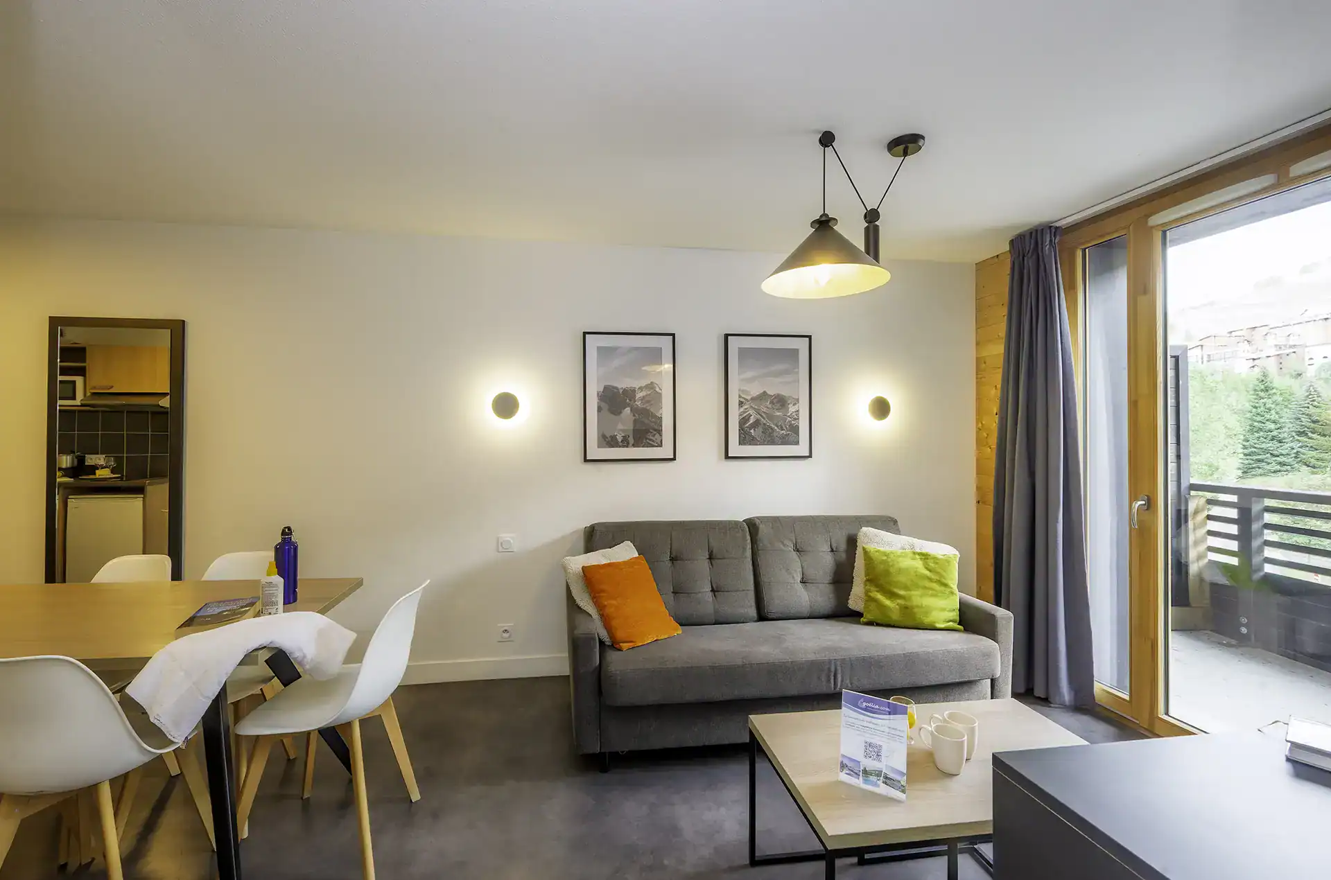 An example of the interior of a holiday home at the Le Hameau holiday resort in Les Deux Alpes