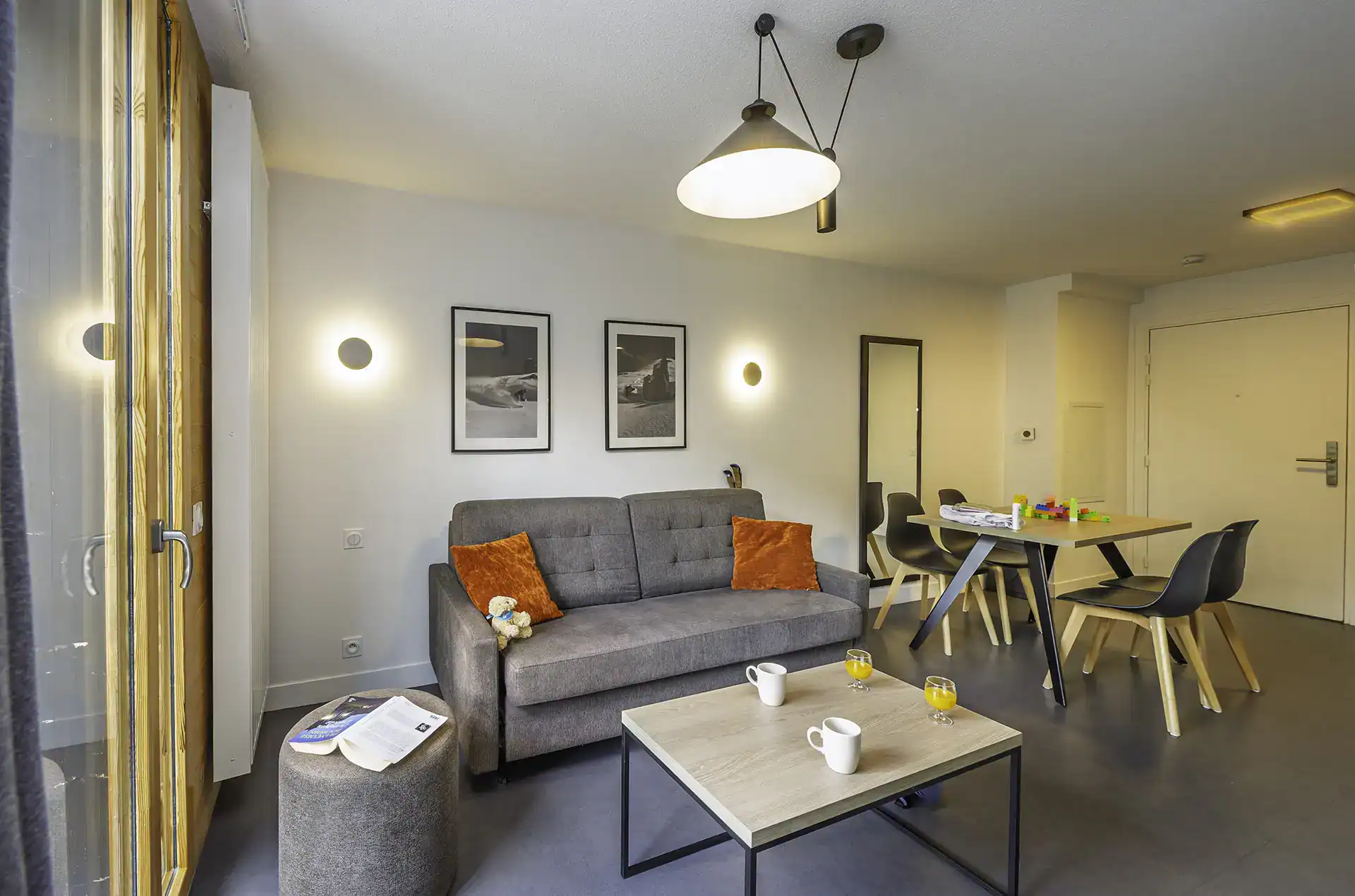 An example of the interior of a holiday home at the Le Hameau holiday resort in Les Deux Alpes