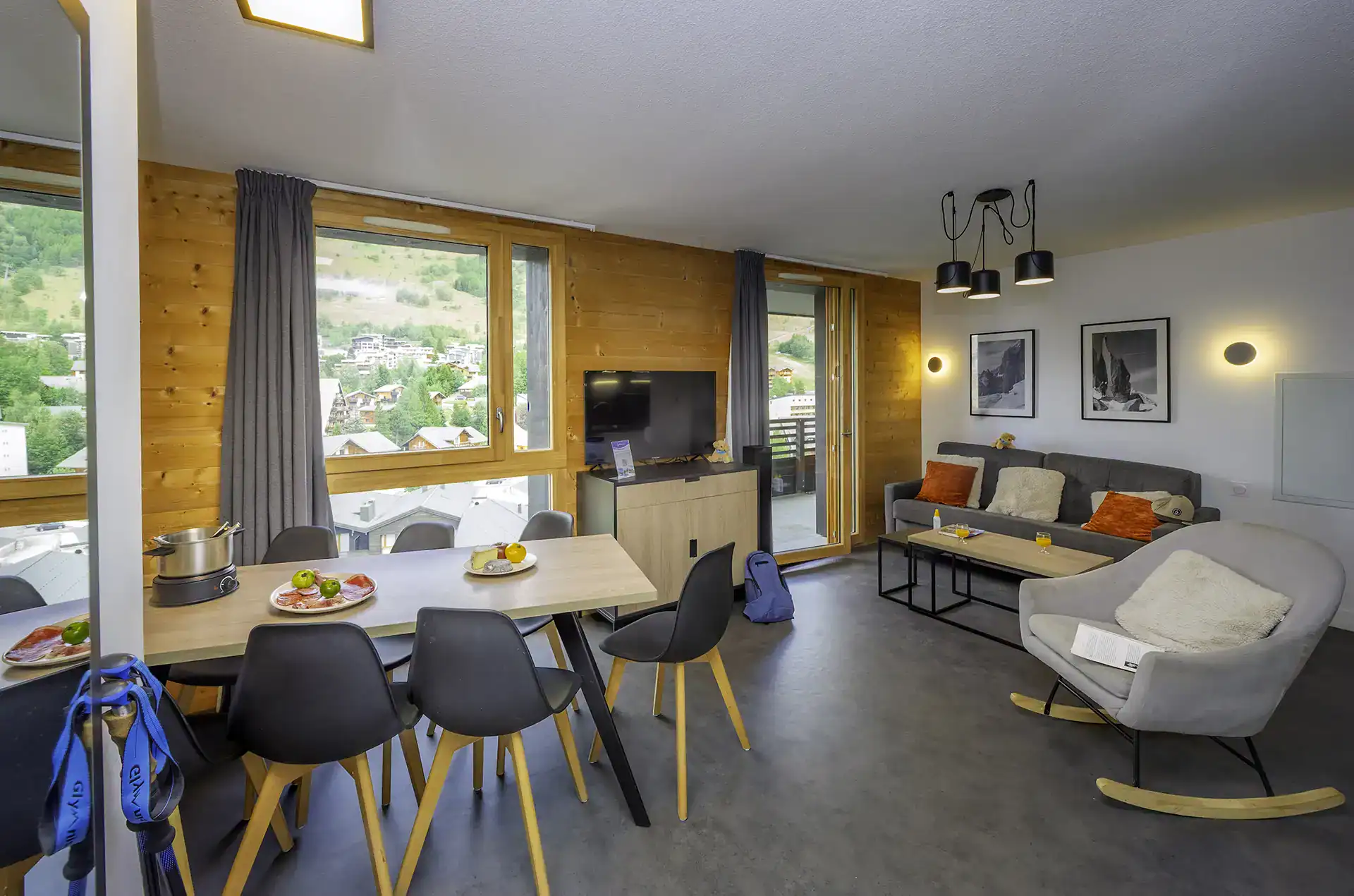 An example of the interior of a holiday home at the Le Hameau holiday resort in Les Deux Alpes